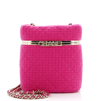 Chanel Logo Box Vanity Case with Chain Quilted Tweed Small