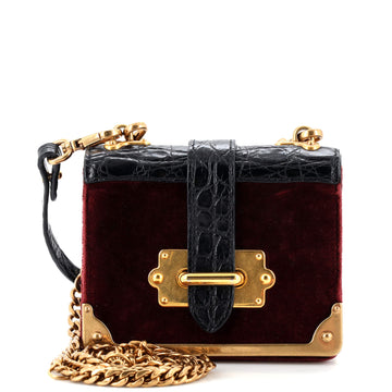 Prada Cahier Chain Crossbody Bag Velvet with Crocodile Micro