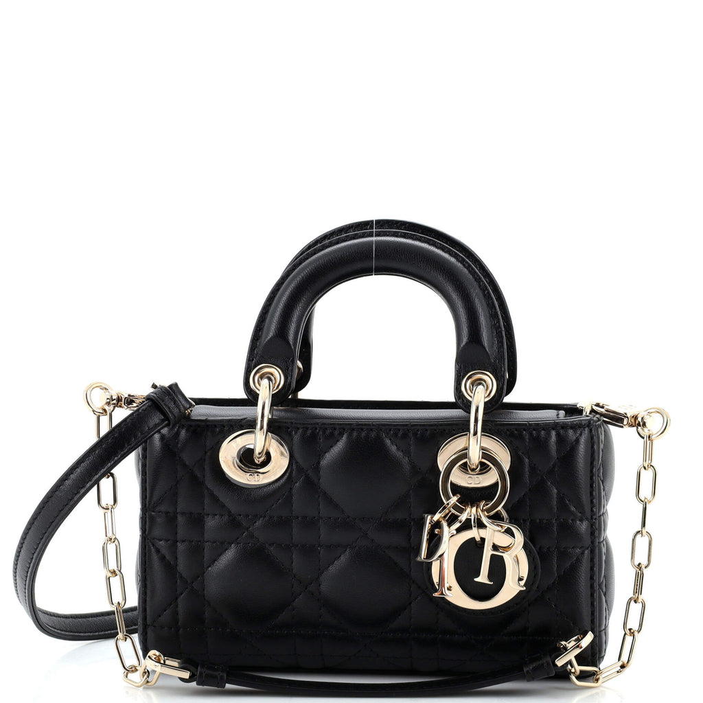 Christian Dior Lady D-Joy Bag Cannage Quilt Lambskin Micro Black