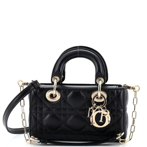 Christian Dior Lady D-Joy Bag Cannage Quilt Lambskin Micro Black