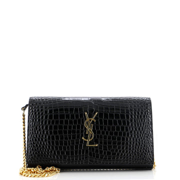 Saint Laurent Classic Monogram Wallet on Chain Crocodile Embossed Leather Small
