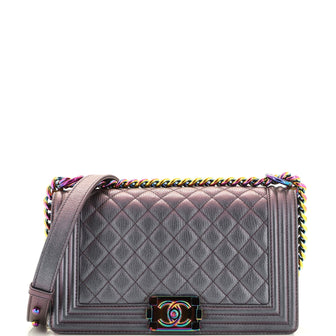 Chanel Boy Flap Bag Quilted Iridescent Goatskin Old Medium
