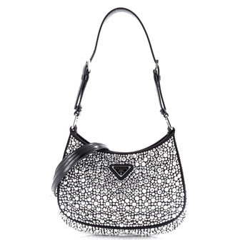 Prada Cleo Shoulder Bag Crystal Embellished Satin Small