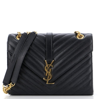 Saint Laurent Classic Monogram Envelope Satchel Matelasse Chevron Leather Medium