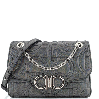Salvatore Ferragamo Gancini Turnlock Flap Bag Gancini Quilted Iridescent Leather Medium