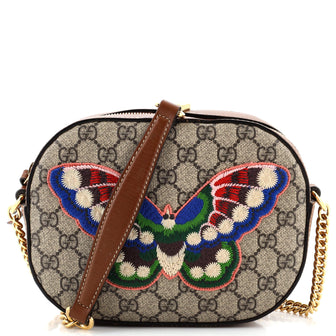 Gucci Chain Crossbody Bag Embroidered GG Coated Canvas Mini