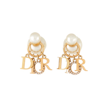 Christian Dior Tribales Dangle Dior Logo Stud Earrings Metal with Faux Pearls and Crystals