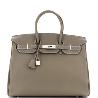 Hermes Birkin Handbag Grey Evergrain with Palladium Hardware 35