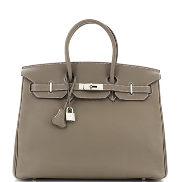 Hermes Birkin Handbag Grey Evergrain with Palladium Hardware 35