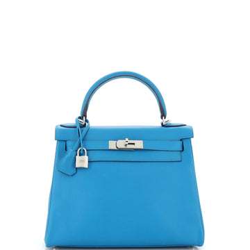 Hermes Kelly Handbag Blue Evercolor with Pallladium Hardware 28