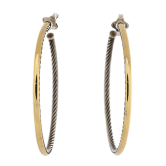David Yurman Crossover Hoop Earrings Sterling Silver and 18K Yellow Gold 64mm