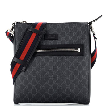 Gucci Web Strap Front Zip Messenger Bag GG Coated Canvas Medium