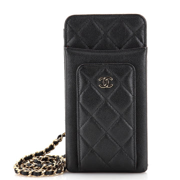 Chanel O Phone Holder Crossbody Bag Quilted Caviar