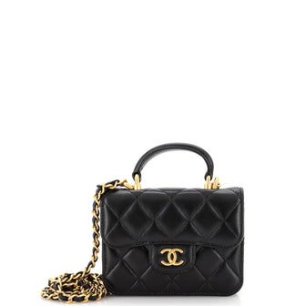Chanel Top Handle Flap Coin Purse with Chain Quilted Lambskin