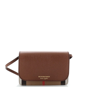 Burberry Hampshire Wallet on Chain Leather and House Check Canvas