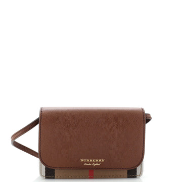 Burberry Hampshire Wallet on Chain Leather and House Check Canvas