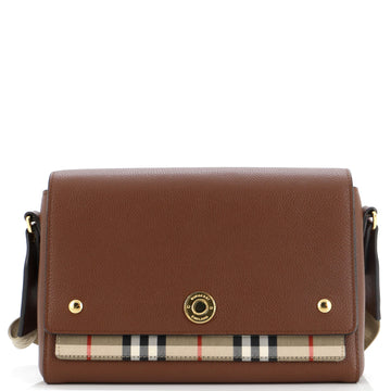 Burberry Note Crossbody Bag Leather with Vintage Check Canvas Medium