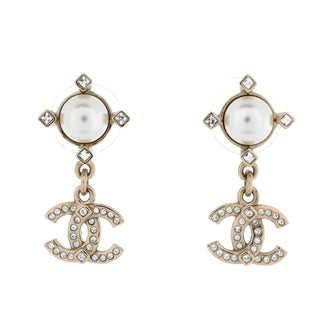 Chanel Geometric CC Drop Earrings Metal with Crystals and Faux Pearls