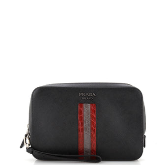Prada Wristlet Travel Organizer Saffiano Leather with Crocodile