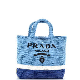 Prada Logo Tote Raffia Small