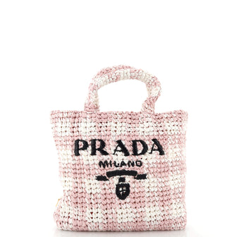 Prada Logo Tote Raffia Small