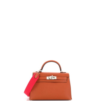 Hermes Kelly Mini II Amazone Handbag Brown Chevre Mysore with Palladium Hardware 20