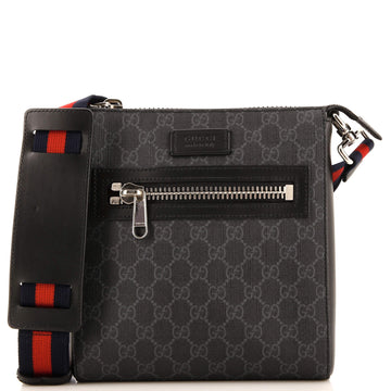 Gucci Web Strap Front Zip Messenger Bag GG Coated Canvas Small