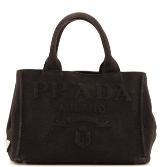 Prada Embossed Logo Canapa Convertible Tote Canvas Mini