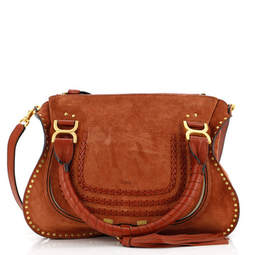 Chloe Marcie Satchel Whipstitch Studded Suede Medium