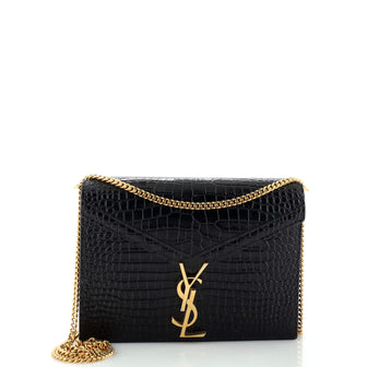 Saint Laurent Cassandra Chain Shoulder Bag Crocodile Embossed Leather Small