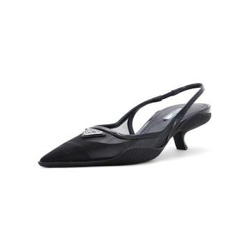 Prada Women's Triangle Logo Slingback Pumps Mesh