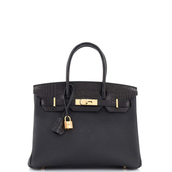 Hermes Touch Birkin Bag Black Togo with Matte Alligator with Rose Gold Hardware 30