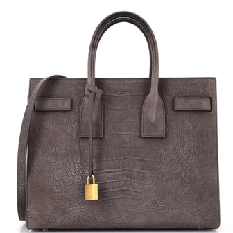 Saint Laurent Sac de Jour Bag Crocodile Embossed Nubuck Small