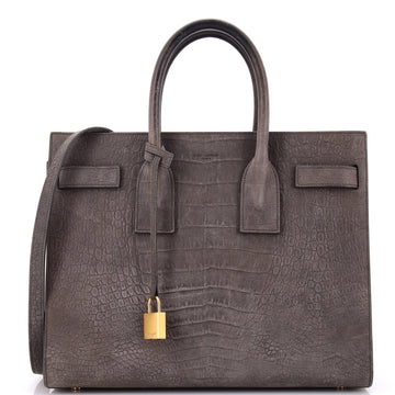 Saint Laurent Sac de Jour Bag Crocodile Embossed Nubuck Small