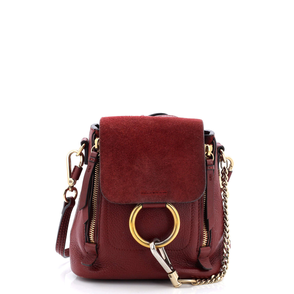 chloé faye leather and suede backpack Chloe Faye Backpack Leather and Suede Mini Red 2825291