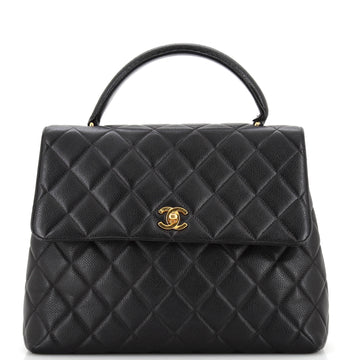 Chanel Vintage Classic Top Handle Flap Bag Quilted Caviar Jumbo
