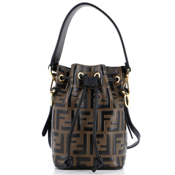 Fendi Mon Tresor Bucket Bag Zucca Embossed Leather Mini