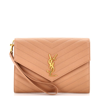 Saint Laurent Classic Monogram Envelope Wristlet Clutch Mixed Matelasse Leather