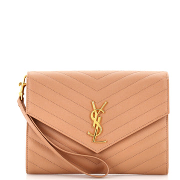 Saint Laurent Classic Monogram Envelope Wristlet Clutch Mixed Matelasse Leather