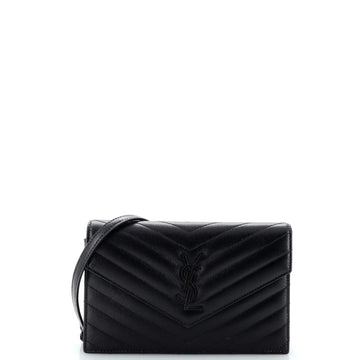 Saint Laurent Classic Monogram Wallet on Chain Matelasse Chevron Leather Small