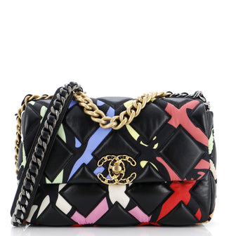 Chanel 19 Flap Bag Quilted Lambskin and Printed Silk Medium