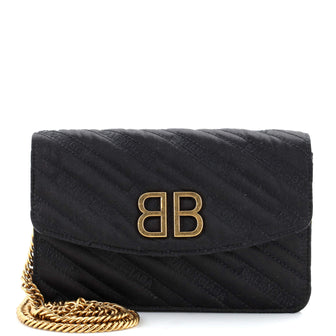 Balenciaga BB Chain Wallet Quilted Satin