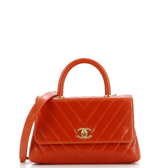 Chanel Coco Top Handle Bag Chevron Calfskin Mini