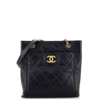 Chanel CC Front Pocket Shopping Tote Quilted Calfskin Small