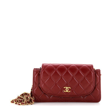 Chanel CC Flap Phone Holder with Double Chain Quilted Shiny Calfskin