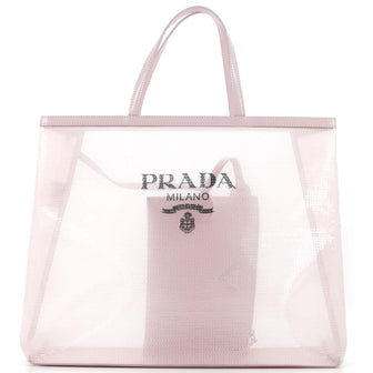 Prada Logo Open Tote Sequined Mesh Large