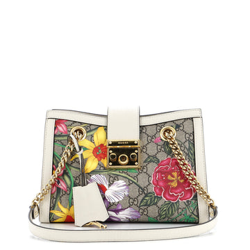 Gucci Padlock Chain Tote Flora GG Coated Canvas Small