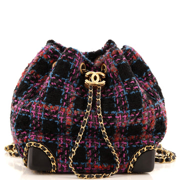 Chanel Chained Drawstring CC Bucket Backpack Quilted Tweed Small