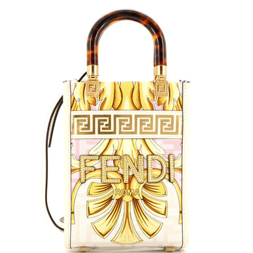 Fendi x Versace Fendace Convertible Sunshine Shopper Tote Printed Laminated Leather Mini