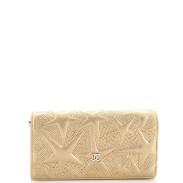 Chanel CC Gusset Flap Wallet Star Embossed Lambskin Long